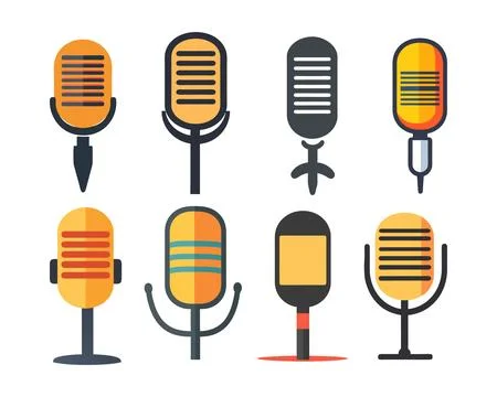 Abstract Vector Collection of eight vintage microphone Icon or Logo Design .. Stock Illustration