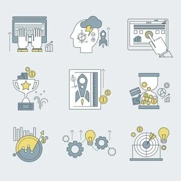 Abstract vector collection flat business and finance icons Illustrazione stock