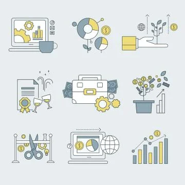 Abstract vector collection flat business and finance icons Illustrazione stock