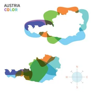 Abstract vector color map of Austria with transparent paint effect. 스톡 일러스트