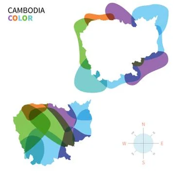 Abstract vector color map of Cambodia with transparent paint effect. Stock Illustration