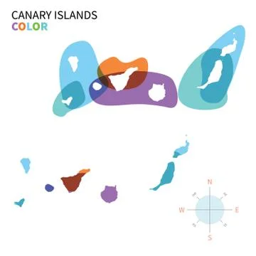 Abstract vector color map of Canary Islands with transparent paint effect. Stock-Illustration