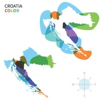 Abstract vector color map of Croatia with transparent paint effect. Иллюстрация
