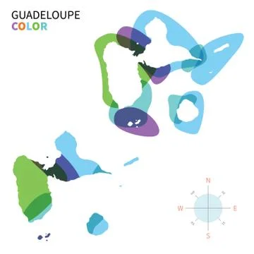 Abstract vector color map of Guadeloupe with transparent paint effect. 스톡 일러스트