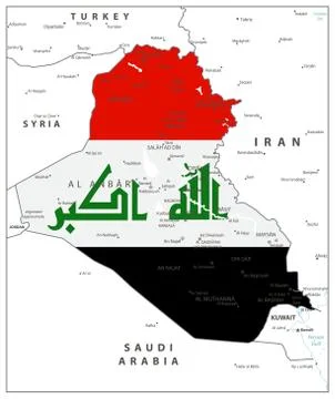 Abstract vector color map of Iraq country colored by national flag Stock Illustration