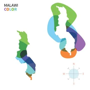 Abstract vector color map of Malawi with transparent paint effect. Stock Illustration