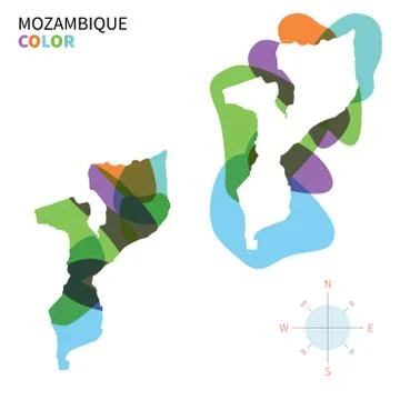 Abstract vector color map of Mozambique with transparent paint effect. 스톡 일러스트
