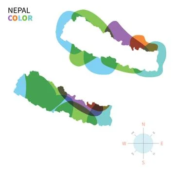 Abstract vector color map of Nepal with transparent paint effect. 스톡 일러스트
