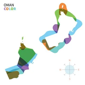 Abstract vector color map of Oman with transparent paint effect. Stock-Illustration