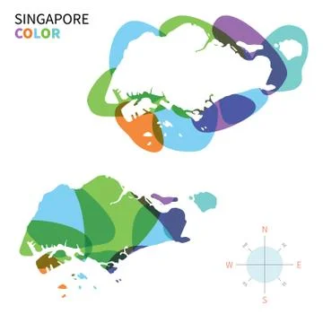 Abstract vector color map of Singapore with transparent paint effect. Stock Illustration