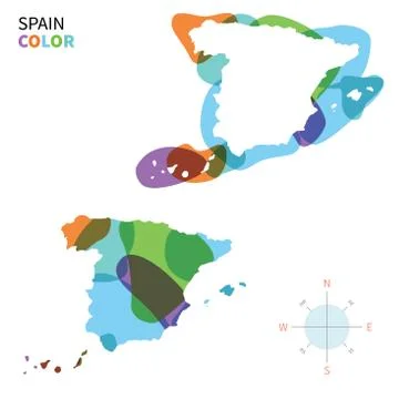 Abstract vector color map of Spain with transparent paint effect. Stock Illustration