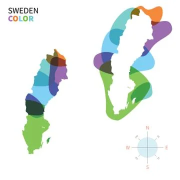 Abstract vector color map of Sweden with transparent paint effect. Stock Illustration