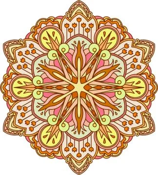 Abstract vector color round lace design - mandala, ethnic decorative element. 库存插图
