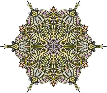 Abstract vector color round lace design in mono line style - mandala, ethnic  Ilustración de archivo