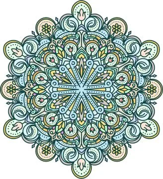 Abstract vector color round lace design in mono line style - mandala, ethnic  Stock Illustration