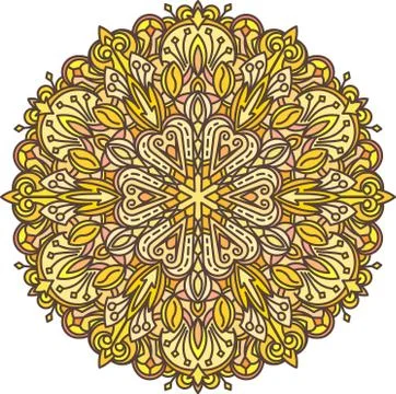 Abstract vector color round lace design in mono line style - mandala, ethnic  Stock Illustration