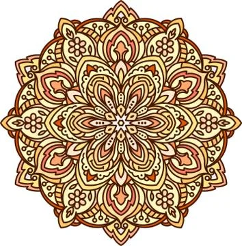 Abstract vector color round lace design in mono line style - mandala, ethnic  Stock Illustration