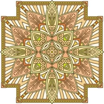 Abstract vector colored square lace design in mono line style - mandala, ethn 스톡 일러스트