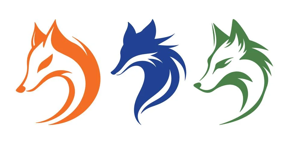 Abstract Vector Colorful Set of Three Fox Head Silhouettes Icons or Logo De.. Stock Illustration