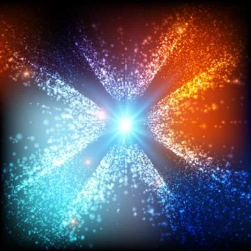 Abstract vector colorful space background. Explosion of glowing particles. Ch Stock Illustration