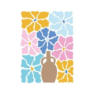 Abstract vector daisy poster, wall art, card design. Simple wavy illustration Stock Illustration