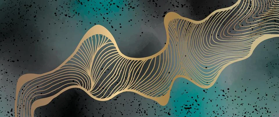 Abstract vector dark turquoise background with golden lines Stock Illustration
