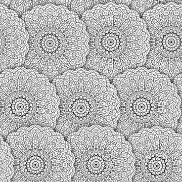Abstract vector decorative ethnic mandala black and white seamless pattern Illustrazione stock
