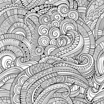 Abstract vector decorative hand drawn nature floral seamless pattern イラスト素材