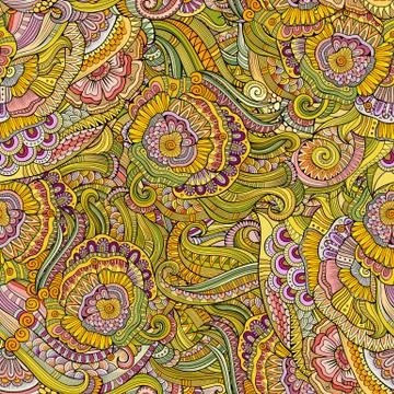 Abstract vector decorative hand drawn nature floral eamless pattern Stock Illustration