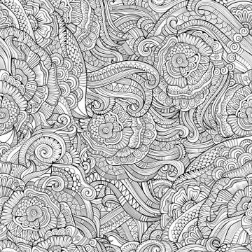 Abstract vector decorative hand drawn nature floral eamless pattern イラスト素材