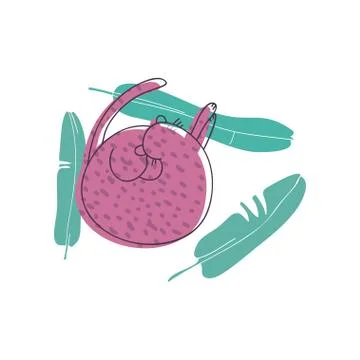 Abstract vector design of curled up pink leopard and tropical leaves. Wild 스톡 일러스트