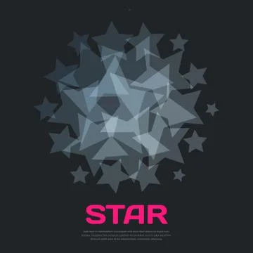 Abstract vector design elements with grey stars on black background Illustrazione stock