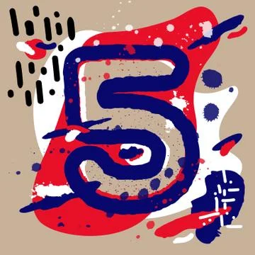 Abstract vector design of number five decorated with fluid and rugged element Illustrazione stock