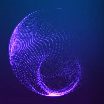 Abstract vector destroyed mesh spheres. Sphere breaking apart into points. Fu Stock Illustration