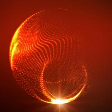 Abstract vector destroyed mesh spheres. Sphere breaking apart into points. Fu Stock Illustration