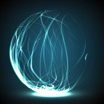 Abstract vector destroyed mesh spheres. Sphere breaking apart into points. Fu Stock Illustration