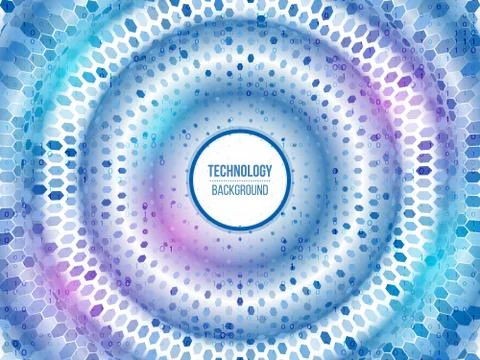 Abstract vector digital wave with binary code and hexagons. Stock Illustration