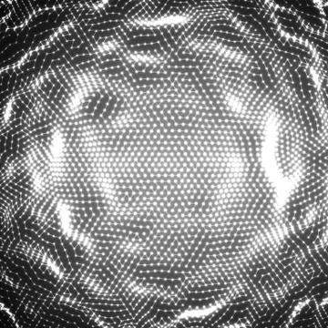 Abstract vector distorted monochrome sphere. Explosion of sphere with glowing Illustrazione stock