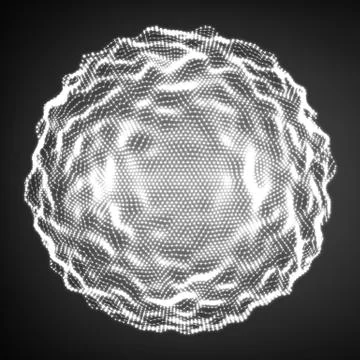 Abstract vector distorted monochrome sphere. Explosion of sphere with glowing Stock Illustration
