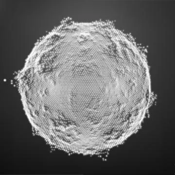 Abstract vector distorted monochrome sphere. Explosion of sphere with glowing Illustrazione stock