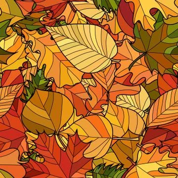 Abstract vector doodle autumn leaves seamless pattern Illustrazione stock