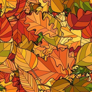 Abstract vector doodle autumn leaves seamless pattern Stock Illustration