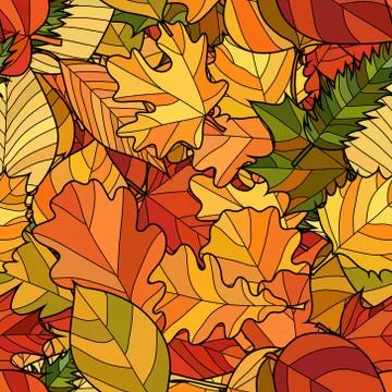 Abstract vector doodle autumn leaves seamless pattern Stock Illustration