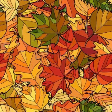 Abstract vector doodle autumn leaves seamless pattern Stock Illustration