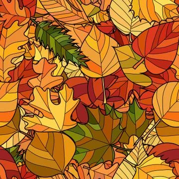 Abstract vector doodle autumn leaves seamless pattern Stock Illustration