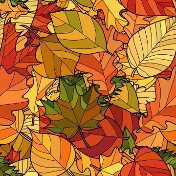 Abstract vector doodle autumn leaves seamless pattern Stock Illustration