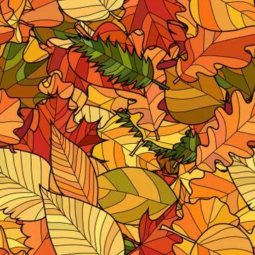 Abstract vector doodle autumn leaves seamless pattern Stock Illustration