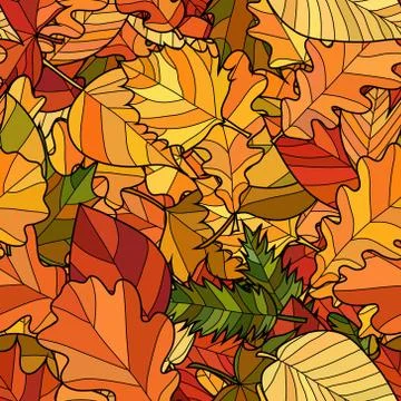 Abstract vector doodle autumn leaves seamless pattern Stock Illustration