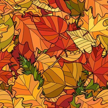 Abstract vector doodle autumn leaves seamless pattern Stock Illustration