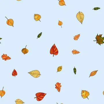 Abstract vector doodle autumn leaves seamless pattern Stock Illustration